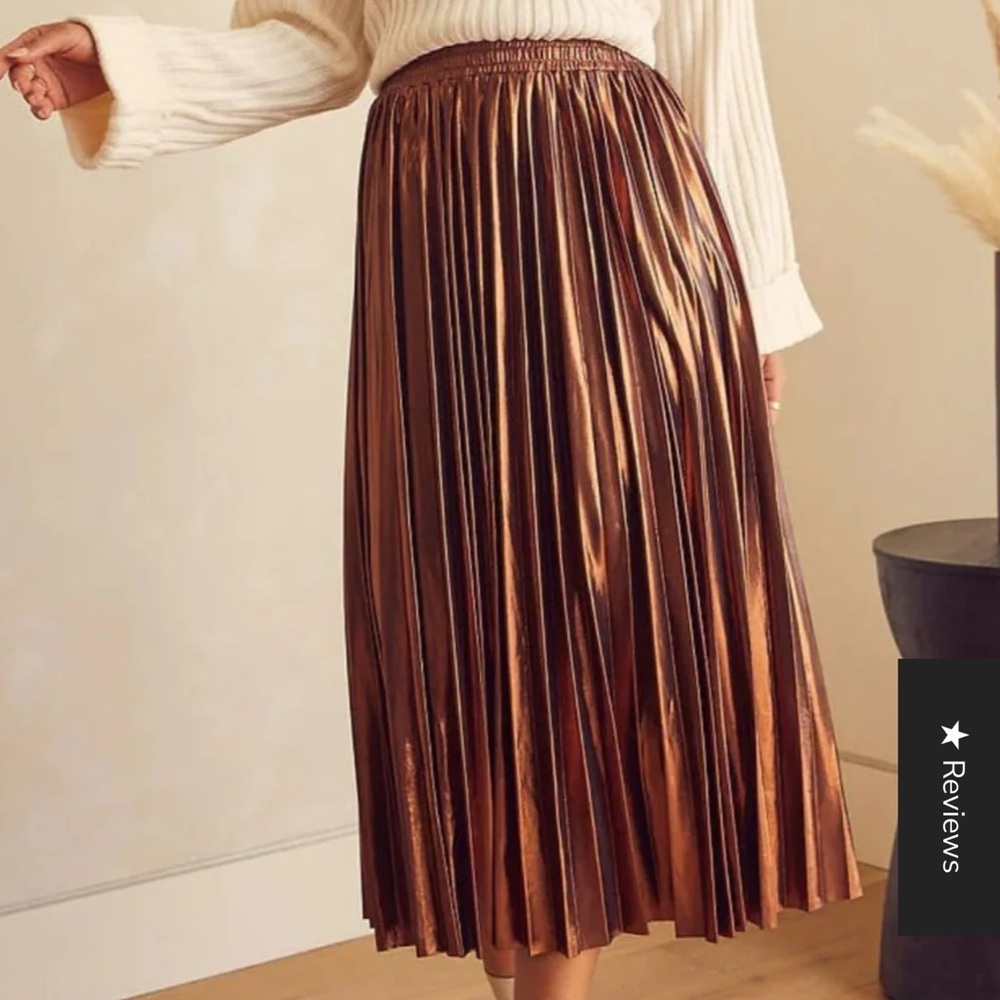 Elegant Copper Metallic Pleated Skirt